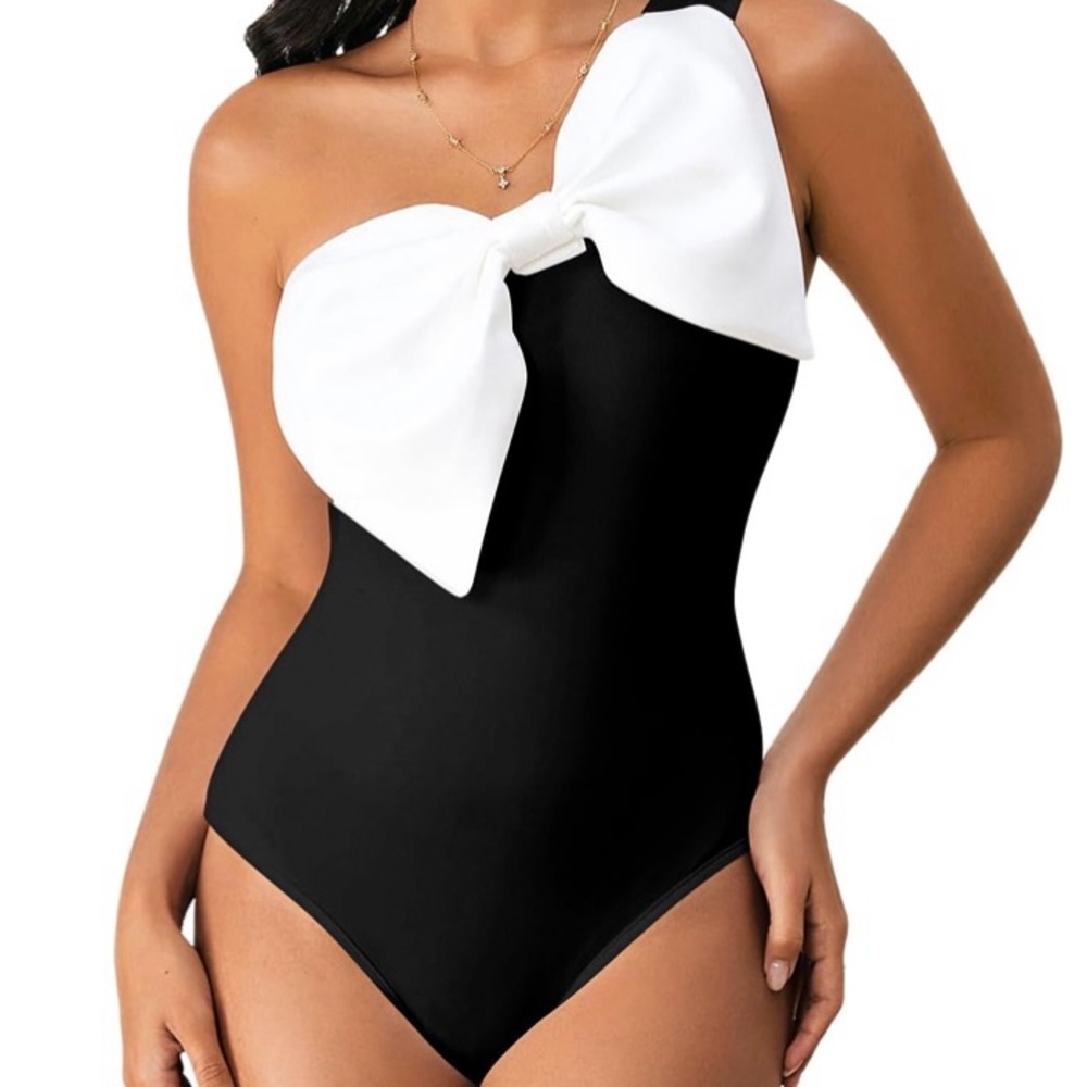 Elegant Black and White One-Shoulder bodysuit